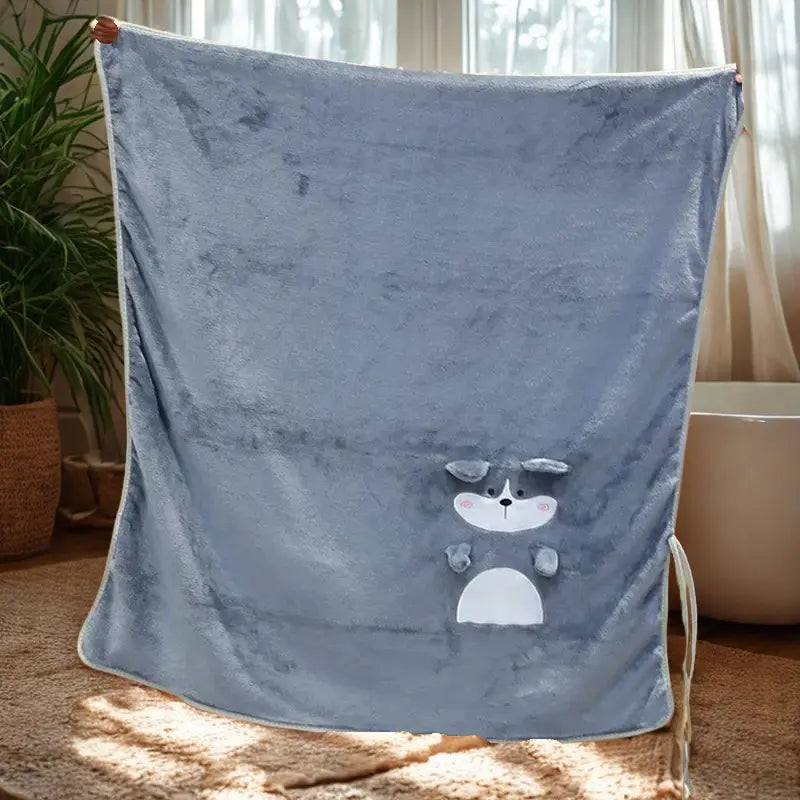 Couverture Polaire Bébé Grise Motif Husky Hiver Douce