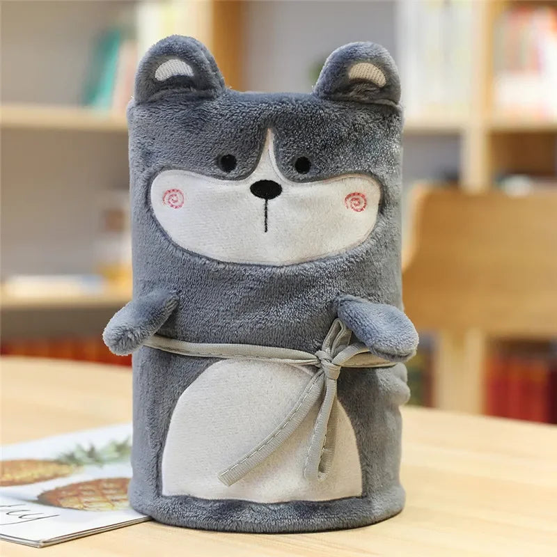 Couverture polaire bébé grise avec motif husky, modèle doux pour l’hiver