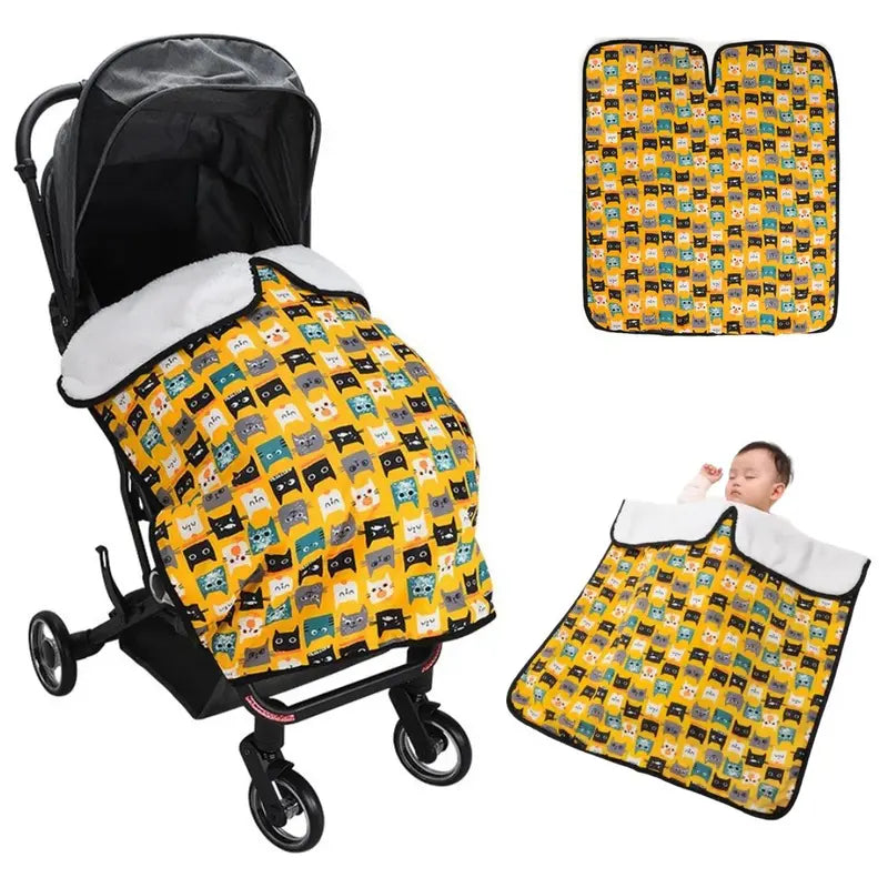 Couverture polaire bébé pour poussette couleur jaune avec motif chat