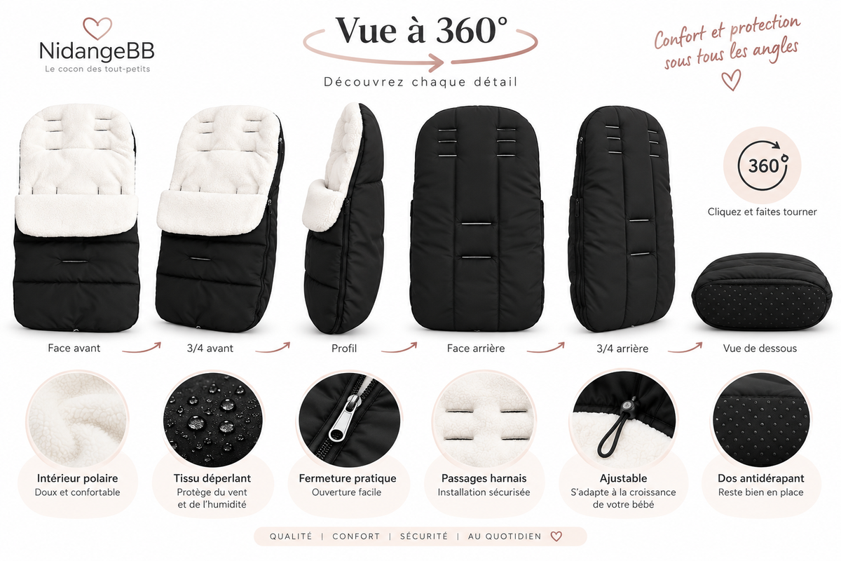 Chancelière poussette bébé chaude – coupe-vent, douce et compatible siège auto