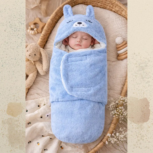 Nid d’ange bébé bleu avec capuche motif chiot, modèle toute saison