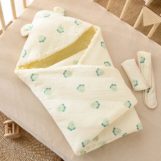 Nid d’Ange bébé motif dino vert avec capuche douce pour envelopper bébé