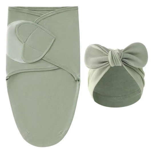 Nid d’ange bébé léger vert kaki avec bonnet noué assorti, tissu respirant idéal pour l’été et les journées chaudes