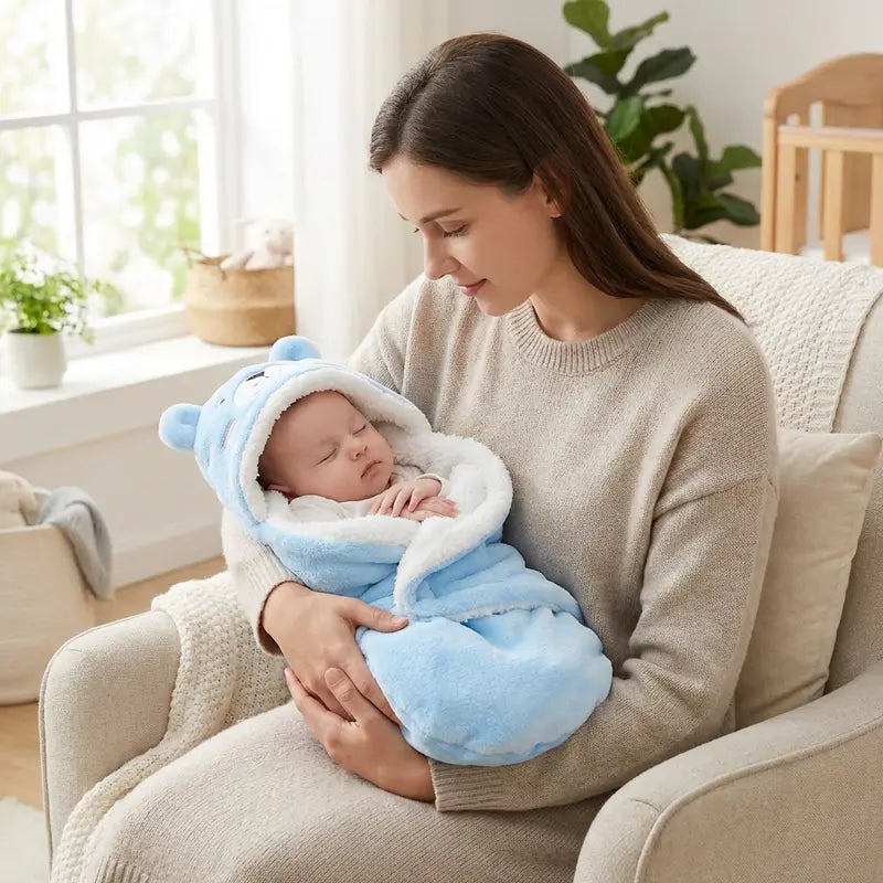 Nid d’ange bébé rose à capuche motif lapin – toute saison, pratique au quotidien