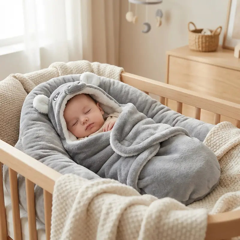 Nid d’ange bébé rose à capuche motif lapin – toute saison, pratique au quotidien