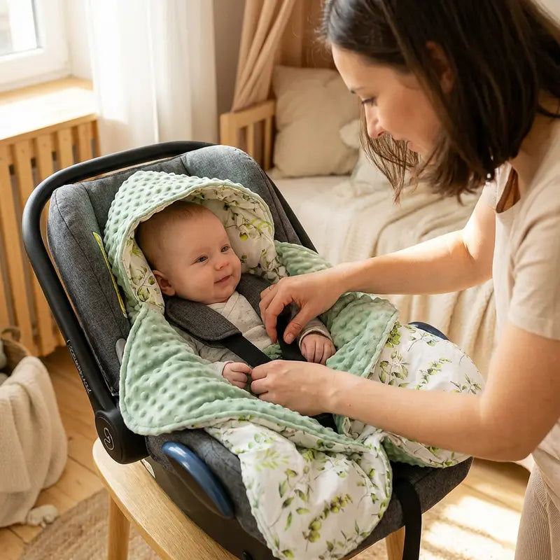 Couverture d’emmaillotage bébé épaisse fleurie – compatible poussette et siège auto